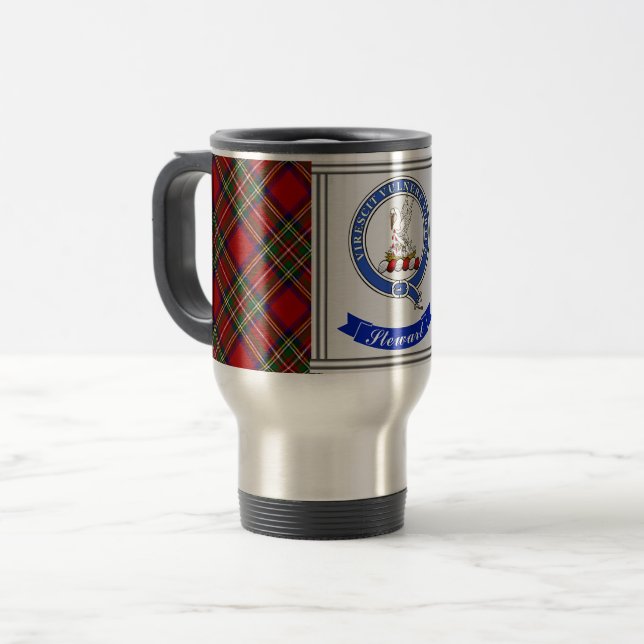 Stewart Clan Abzeichen & Tartan Personalisiert Reisebecher (Vorderseite Links)