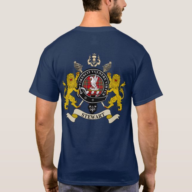 Stewart Clan Abzeichen Tartan & Schwerter T-Shirt (Rückseite)