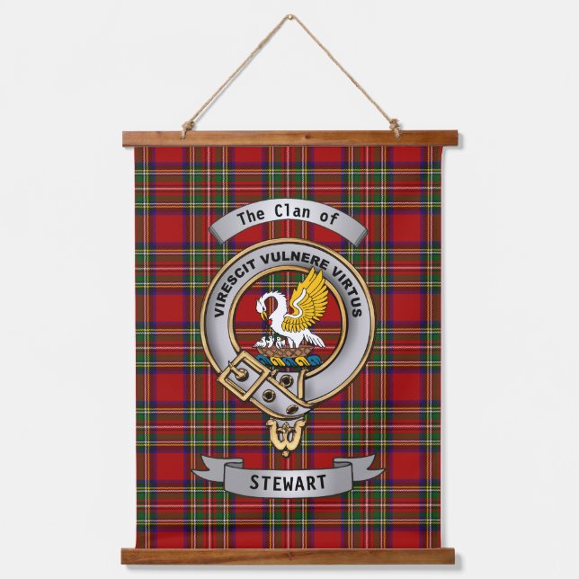 Stewart Clan Abzeichen & Tartan Wandteppich Mit Holzrahmen (Vorderseite)