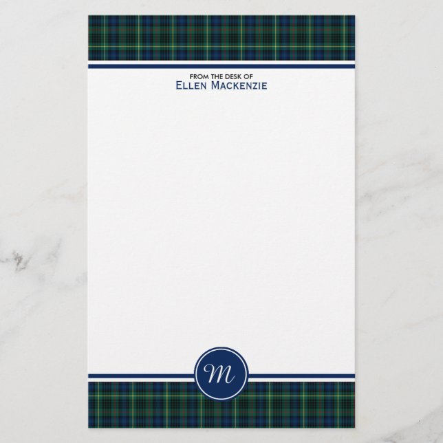Stewart Clan Hunting Tartan Green Kariert Monogram Briefpapier (Vorderseite)