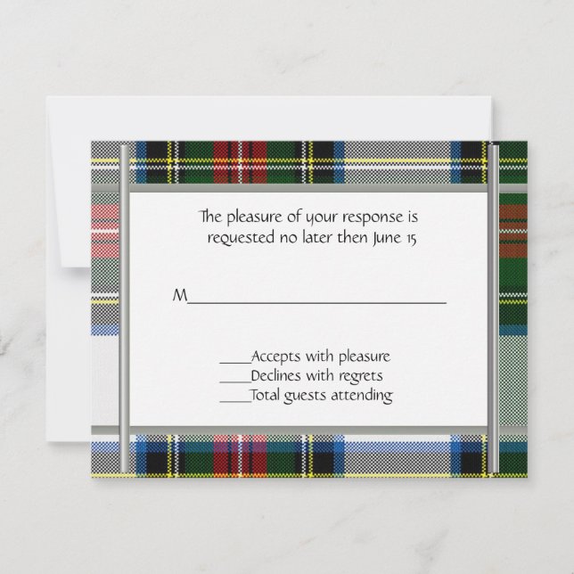 Stewart Dress Kariert Wedding RSVP Card (Vorderseite)