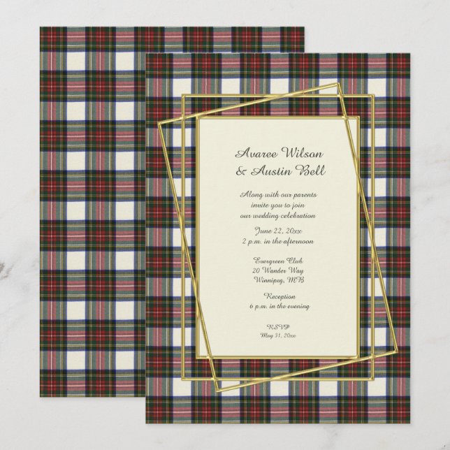 Stewart Dress Modern mit Gold Frame Einladung (Vorne/Hinten)