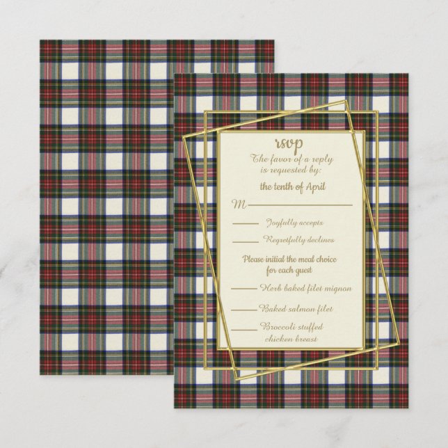Stewart Dress Modern Tartan Response Card RSVP Karte (Vorne/Hinten)