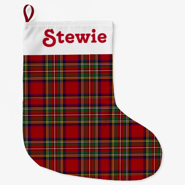 Stewart Royal Tartan Red Kariert Customize Name Großer Weihnachtsstrumpf (Vorderseite)