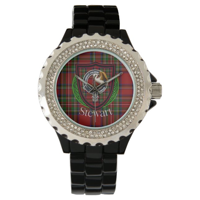 Stewart Scottish Clan Tartan & Crest Armbanduhr (Vorderseite)