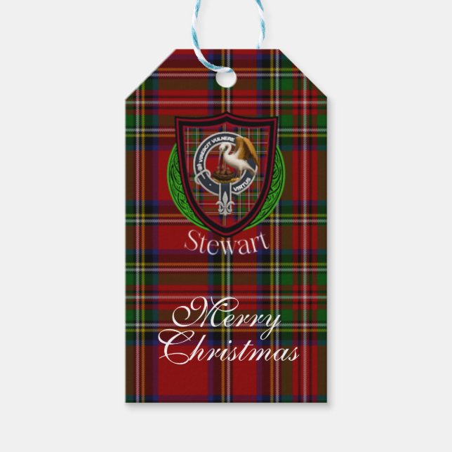 Stewart Scottish Clan Tartan & Crest Geschenkanhänger (Vorderseite)