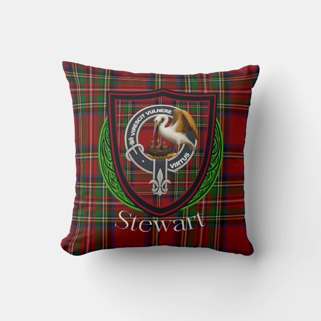 Stewart Scottish Clan Tartan & Wappen Kissen (Vorderseite)