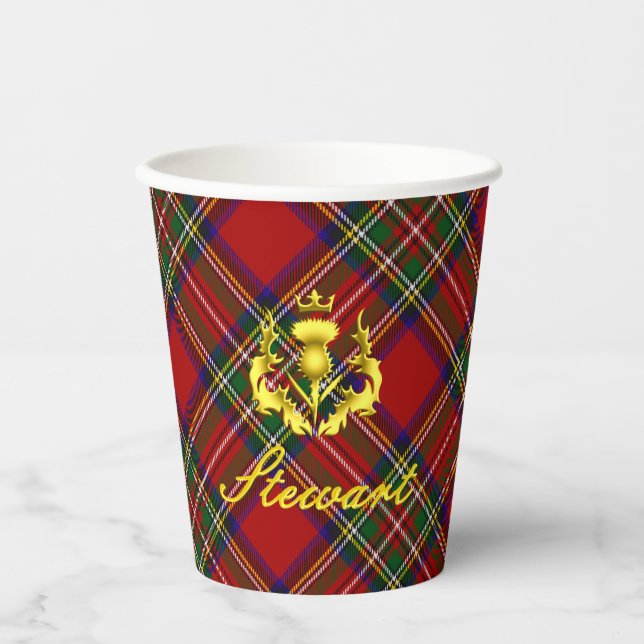 Stewart Tartan & Gold Crowned Thistle Pappbecher (Vorderseite)