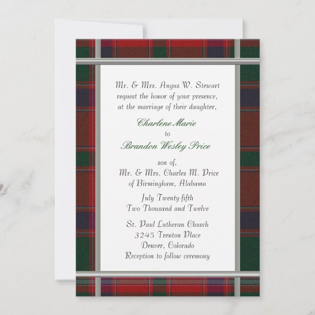 Stewart Tartan Kariert Hochzeitseinladung Einladung (Vorderseite)