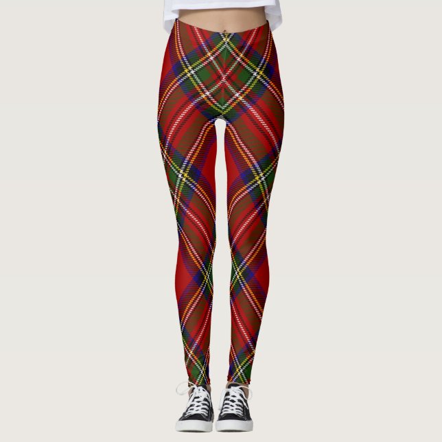 Stewart Tartan Kariertes schottisches Muster Leggings (Vorderseite)