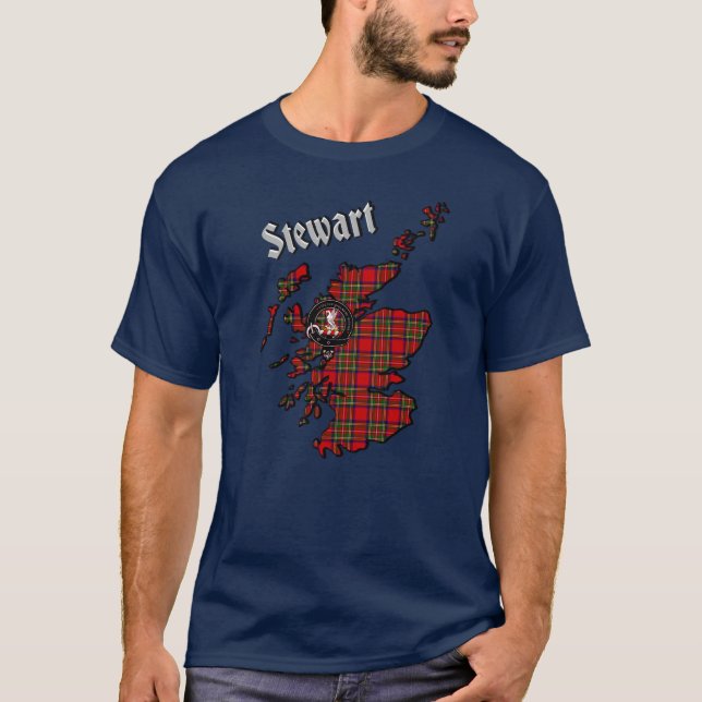 Stewart Tartan Map & Abzeichen T - Shirt (Vorderseite)