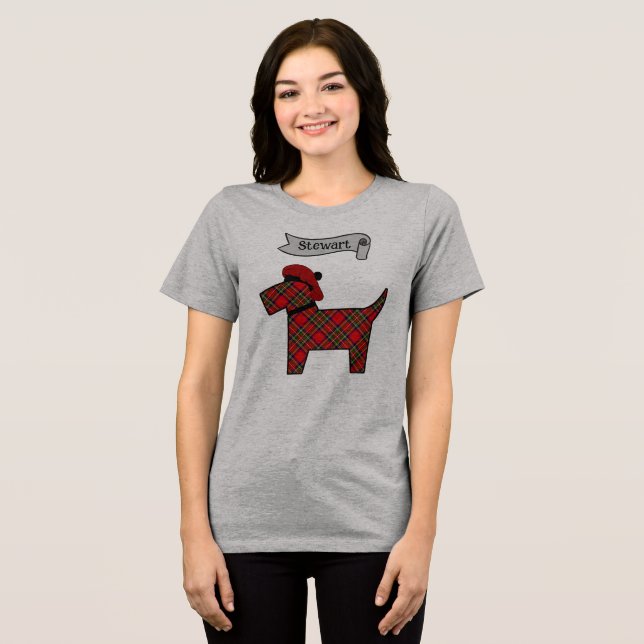 Stewart Tartan Scottie Dog Personalized Tri-Blend Shirt (Vorderseite voll)