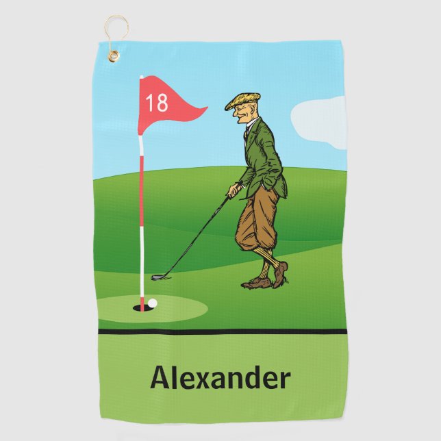 Stich bei Male Golfer am 18. Loch Golfhandtuch (Vorderseite)