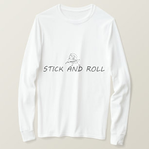 Stick and Roll, lustiger Stick-Mann, der Gitarre s T-Shirt