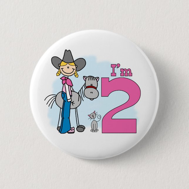 Stick Cowgirl 2 Birthday Pinback Button (Vorderseite)