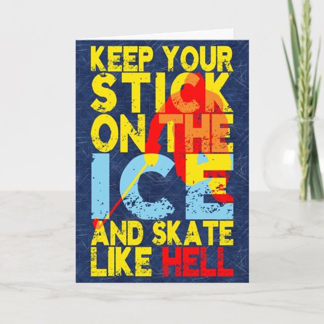 Stick de hockey sur la carte de voeux de glace (Devant)