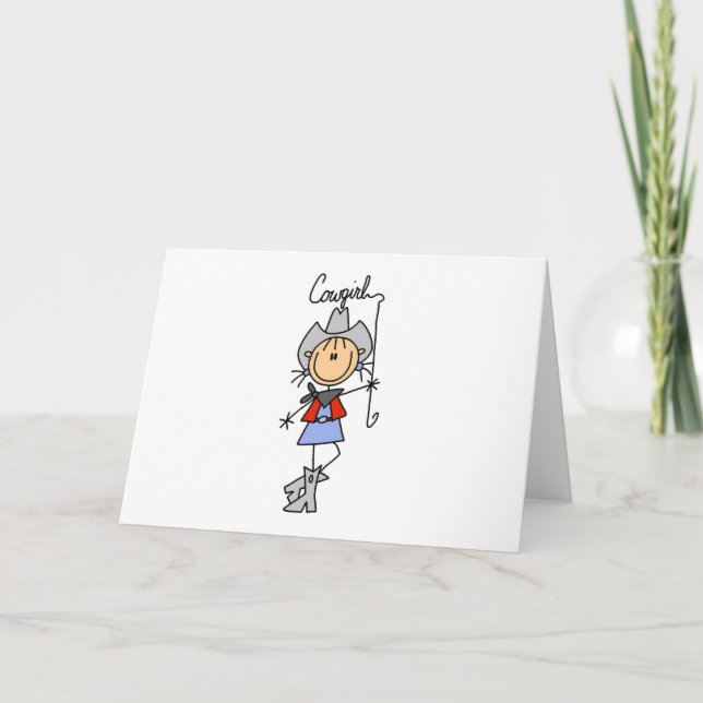 Stick Figur Cowgirl with Lasso Card Karte (Vorderseite)