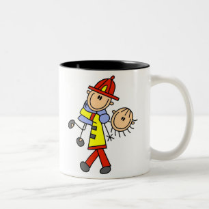 Stick-Figur-Feuerwehrmann-Rettungsbecher Zweifarbige Tasse
