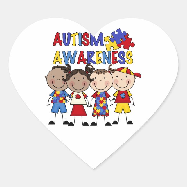 Stick Figur Kids Autism Awareness Herz-Aufkleber (Vorderseite)