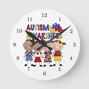 Stick Figur Kids Autism Awareness Runde Wanduhr