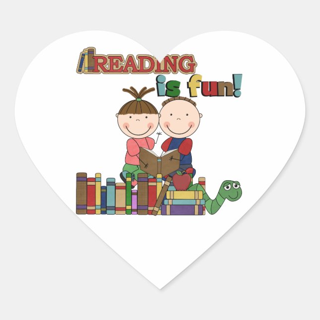 Stick Figur Kids Reading is Fun Herz-Aufkleber (Vorderseite)