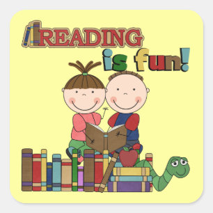 Stick Figur Kids Reading is Fun Quadratischer Aufkleber