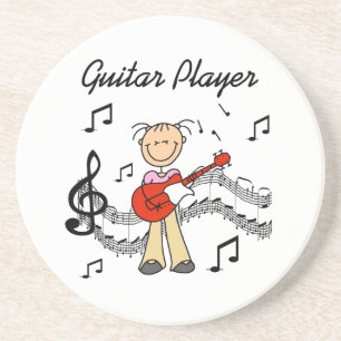 Stick-Figur Mädchen Gitarre-Spieler T-Shirts und G Sandstein Untersetzer