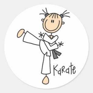 Stick-Figur-Mädchen-Karate-T-Shirts und Geschenke Runder Aufkleber
