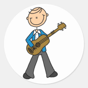 Stick-Figur männlicher Gitarrenspieler T-Shirts un Runder Aufkleber