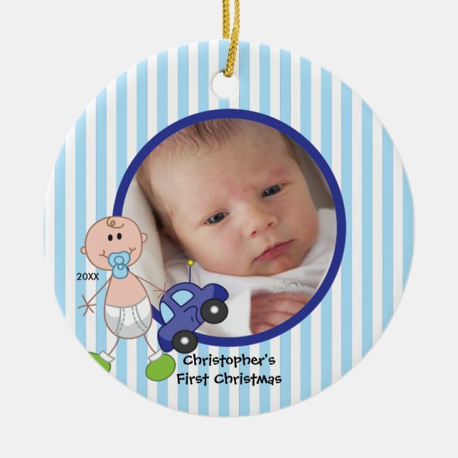 Stick Figure Baby Boy Photo Christmas Ornament (Vorne)