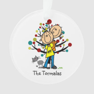 Stick Figure Couple Avec Chat Noël Ornament
