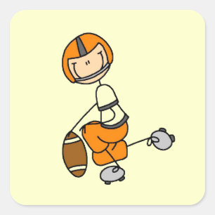 Stick Figure Football Orange Quadratischer Aufkleber