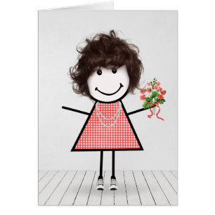 Stick Figure Girl avec Anniversaire Bouquet