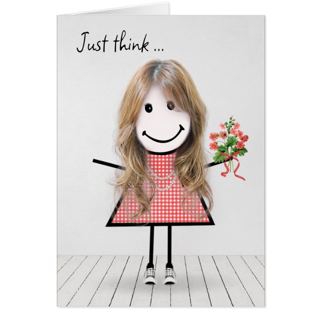Stick Figure Girl avec Anniversaire Bouquet (Devant)