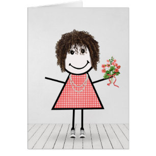 Stick Figure Girl avec Anniversaire Bouquet