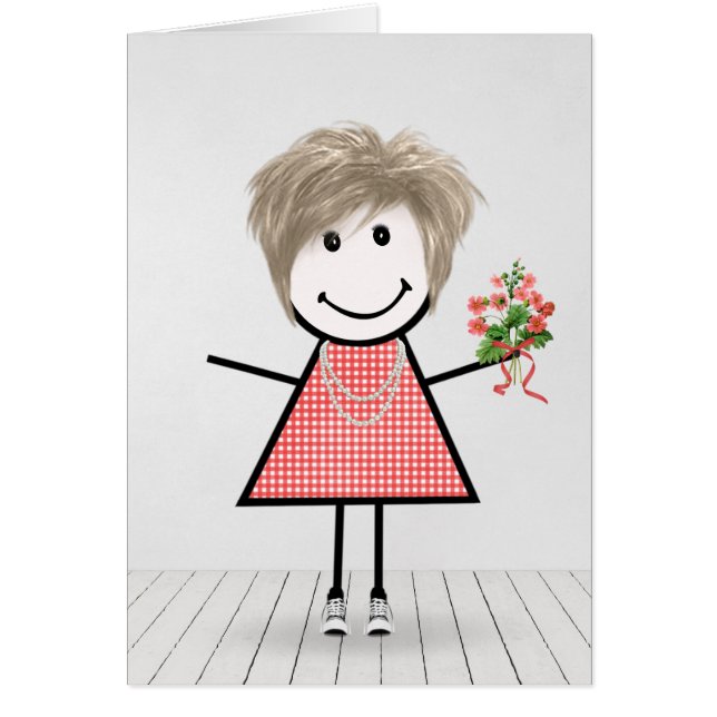 Stick Figure Girl avec Anniversaire Bouquet (Devant)