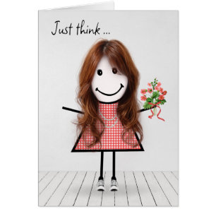 Stick Figure Girl avec Anniversaire Bouquet