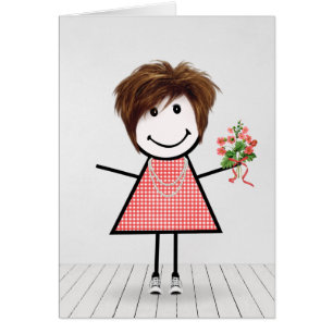 Stick Figure Girl avec Anniversaire Bouquet