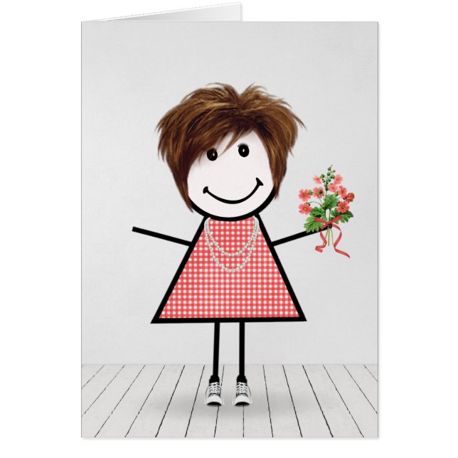 Stick Figure Girl avec Anniversaire Bouquet (Devant)