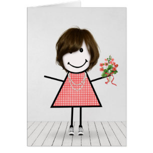 Stick Figure Girl avec Anniversaire Bouquet