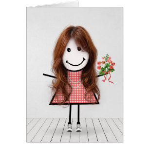 Stick Figure Girl avec Anniversaire Bouquet
