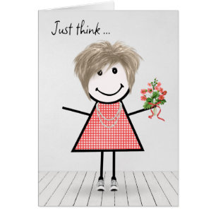 Stick Figure Girl avec Anniversaire Bouquet