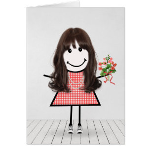 Stick Figure Girl avec Anniversaire Bouquet