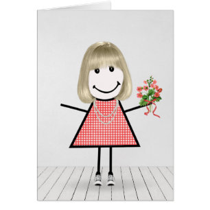 Stick Figure Girl avec Anniversaire Bouquet