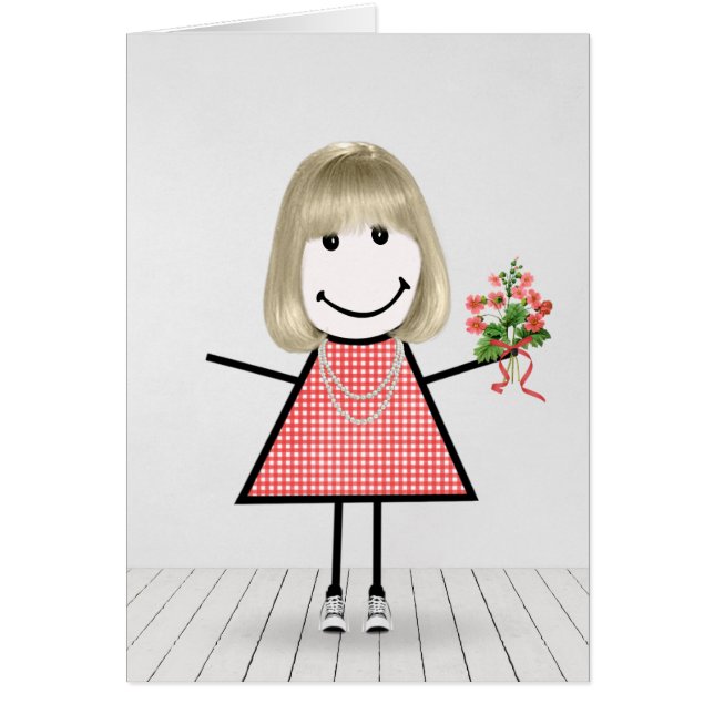 Stick Figure Girl avec Anniversaire Bouquet (Devant)