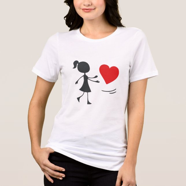 Stick Figure Girl Catching Heart Graphic Tee (Vorderseite)