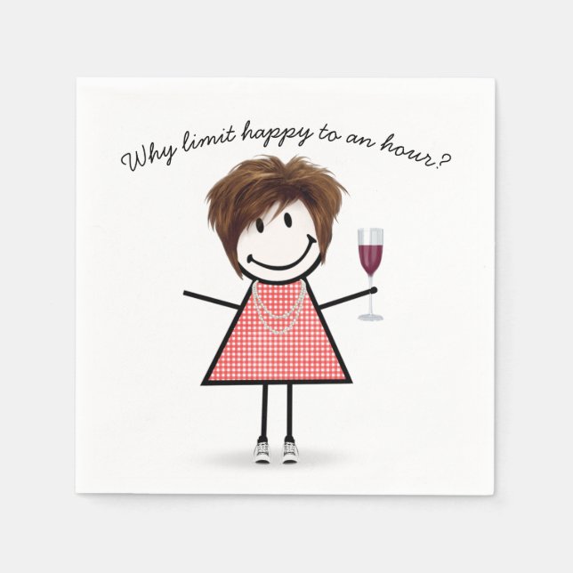 Stick Figure Girl With Wine Glass and Quote Serviette (Vorderseite)