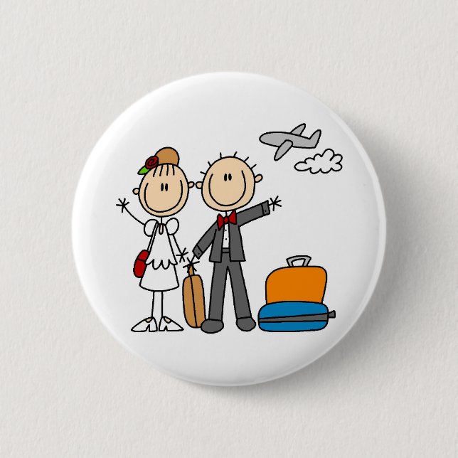 Stick Figure Hochzeit Flitterwochen T-Shirts und G Button (Vorderseite)