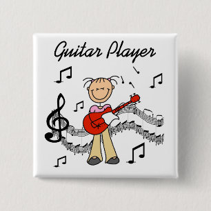 Stick Figure Mädchen Gitarre Spieler T-Shirts und Button