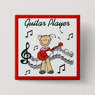 Stick Figure Mädchen Gitarre Spieler T-Shirts und Button